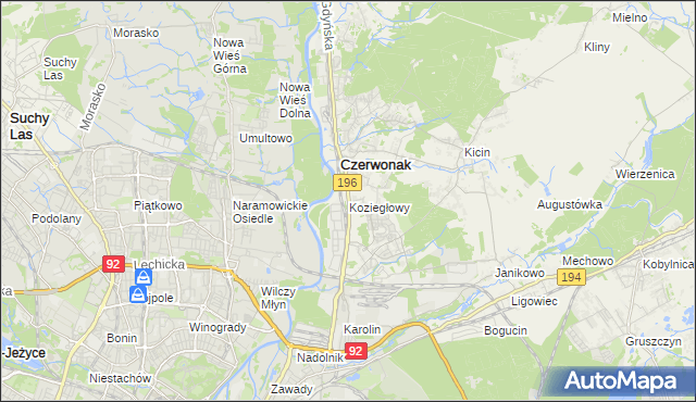 mapa Koziegłowy gmina Czerwonak, Koziegłowy gmina Czerwonak na mapie Targeo