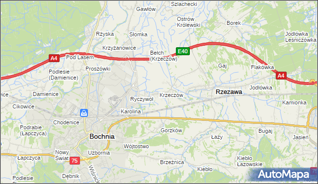 mapa Krzeczów gmina Rzezawa, Krzeczów gmina Rzezawa na mapie Targeo