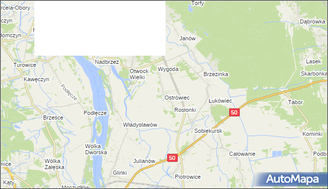 mapa Ostrówiec gmina Karczew, Ostrówiec gmina Karczew na mapie Targeo