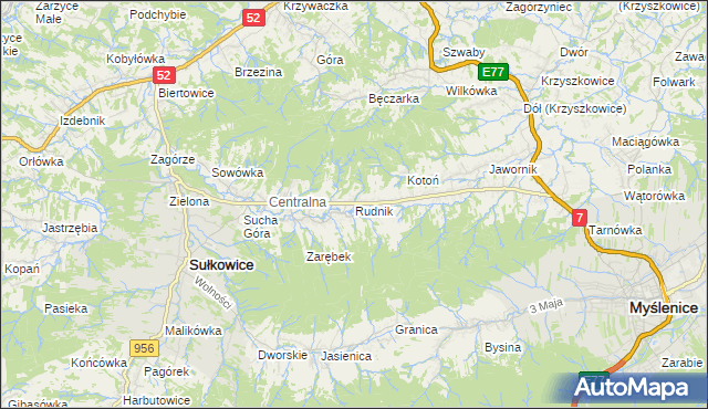 mapa Rudnik gmina Sułkowice, Rudnik gmina Sułkowice na mapie Targeo