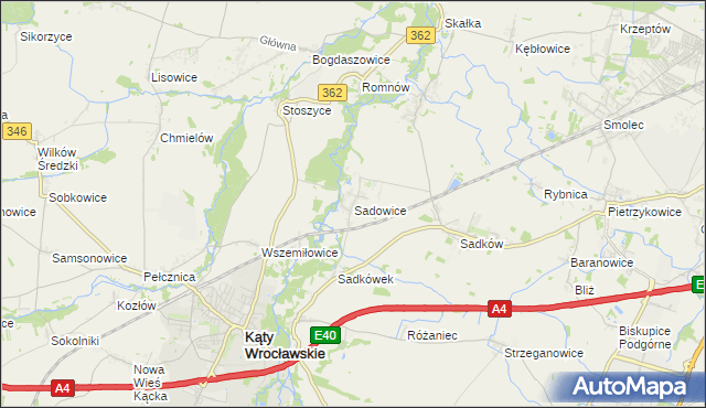 mapa Sadowice gmina Kąty Wrocławskie, Sadowice gmina Kąty Wrocławskie na mapie Targeo