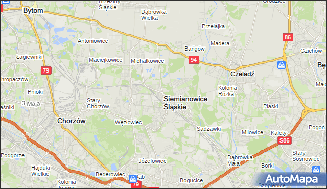 mapa Siemianowice Śląskie, Siemianowice Śląskie na mapie Targeo