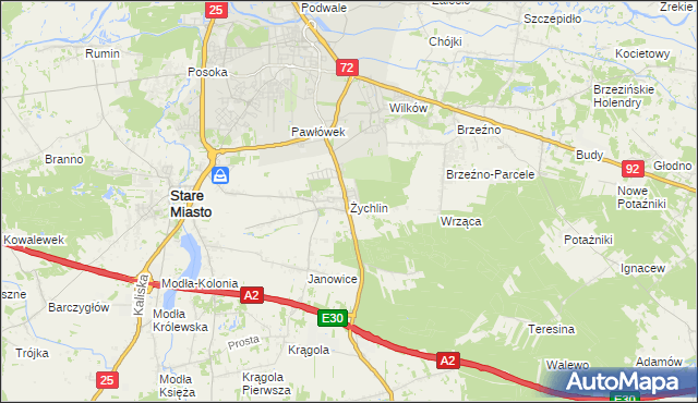 mapa Żychlin gmina Stare Miasto, Żychlin gmina Stare Miasto na mapie Targeo