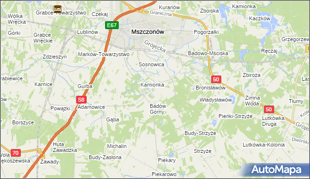 mapa Adamówek gmina Mszczonów, Adamówek gmina Mszczonów na mapie Targeo