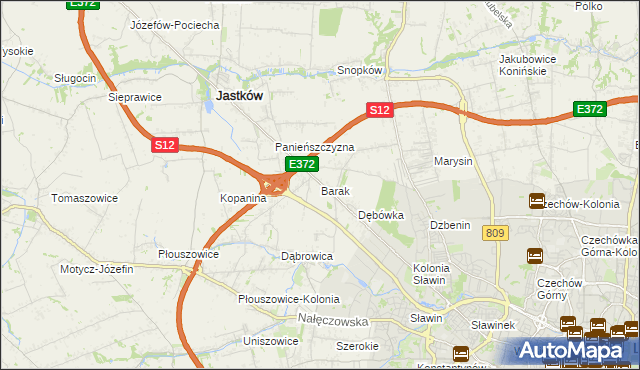 mapa Barak gmina Jastków, Barak gmina Jastków na mapie Targeo