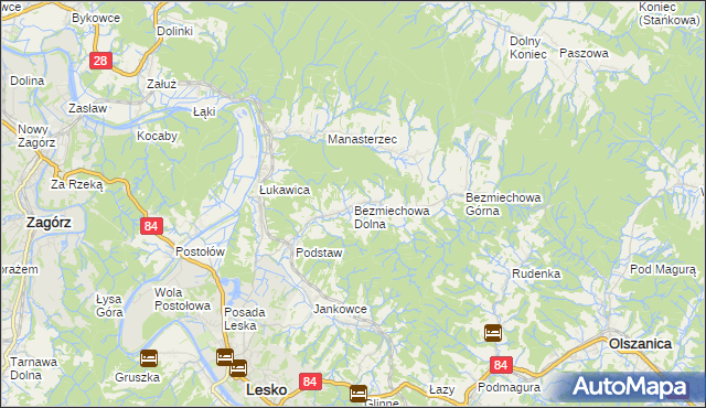 mapa Bezmiechowa Dolna, Bezmiechowa Dolna na mapie Targeo