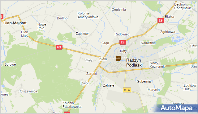 mapa Biała gmina Radzyń Podlaski, Biała gmina Radzyń Podlaski na mapie Targeo