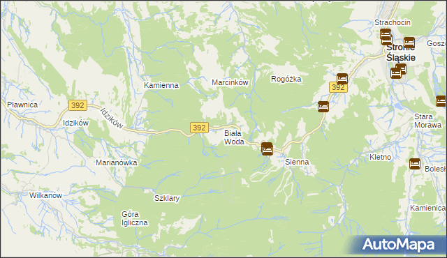 mapa Biała Woda gmina Bystrzyca Kłodzka, Biała Woda gmina Bystrzyca Kłodzka na mapie Targeo