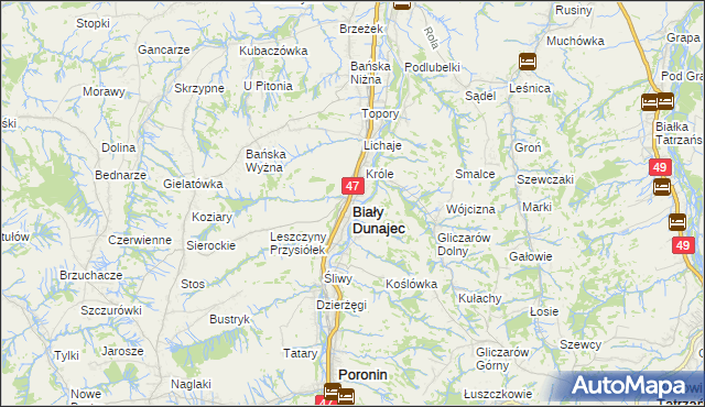 mapa Biały Dunajec, Biały Dunajec na mapie Targeo