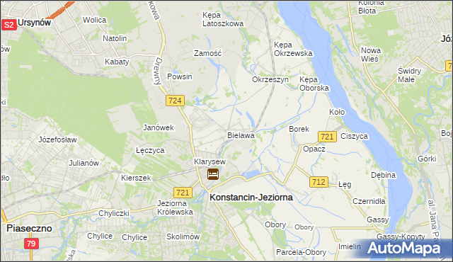 mapa Bielawa gmina Konstancin-Jeziorna, Bielawa gmina Konstancin-Jeziorna na mapie Targeo