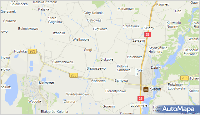 mapa Biskupie gmina Ślesin, Biskupie gmina Ślesin na mapie Targeo
