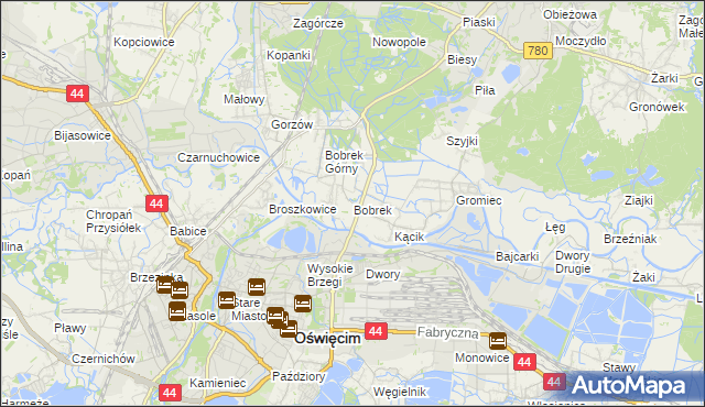 mapa Bobrek gmina Chełmek, Bobrek gmina Chełmek na mapie Targeo