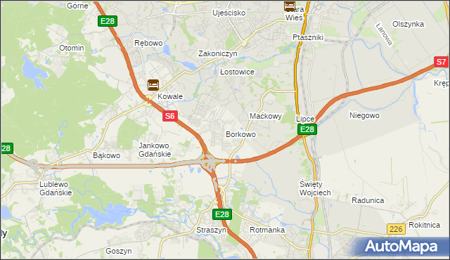 mapa Borkowo gmina Pruszcz Gdański, Borkowo gmina Pruszcz Gdański na mapie Targeo