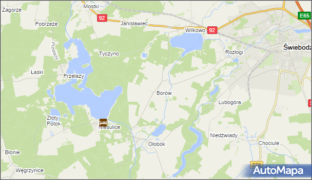 mapa Borów gmina Świebodzin, Borów gmina Świebodzin na mapie Targeo