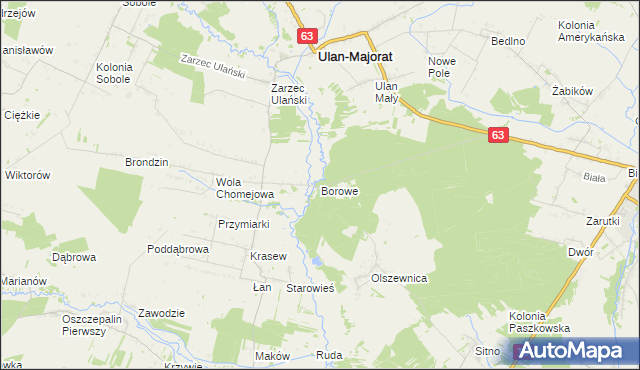 mapa Borowe gmina Borki, Borowe gmina Borki na mapie Targeo