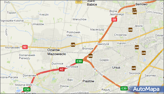 mapa Bronisze gmina Ożarów Mazowiecki, Bronisze gmina Ożarów Mazowiecki na mapie Targeo