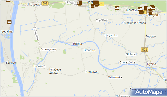 mapa Bronowo gmina Stegna, Bronowo gmina Stegna na mapie Targeo