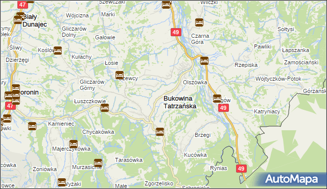 mapa Bukowina Tatrzańska, Bukowina Tatrzańska na mapie Targeo