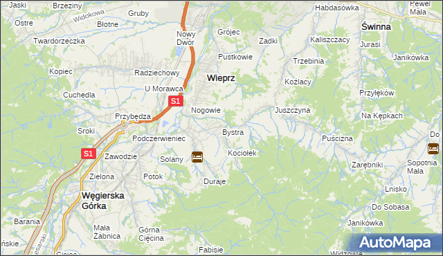 mapa Bystra gmina Radziechowy-Wieprz, Bystra gmina Radziechowy-Wieprz na mapie Targeo