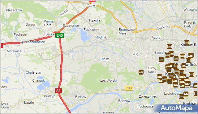 mapa Chełm gmina Kraków, Chełm gmina Kraków na mapie Targeo