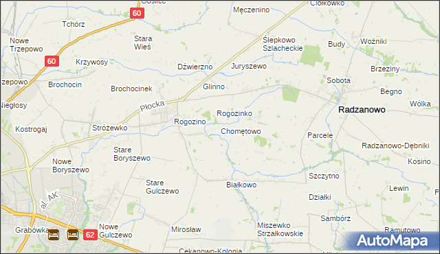 mapa Chomętowo gmina Radzanowo, Chomętowo gmina Radzanowo na mapie Targeo