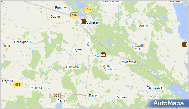 mapa Cybulki, Cybulki na mapie Targeo