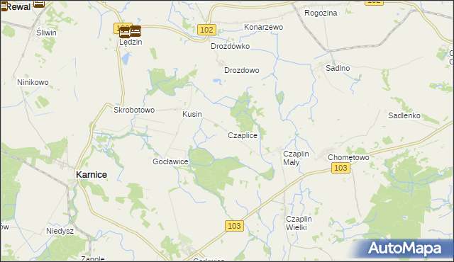 mapa Czaplice gmina Karnice, Czaplice gmina Karnice na mapie Targeo