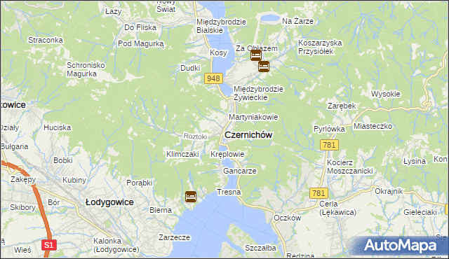 mapa Czernichów powiat żywiecki, Czernichów powiat żywiecki na mapie Targeo