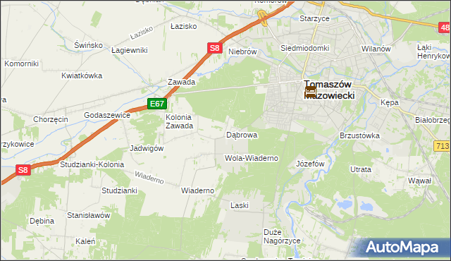 mapa Dąbrowa gmina Tomaszów Mazowiecki, Dąbrowa gmina Tomaszów Mazowiecki na mapie Targeo