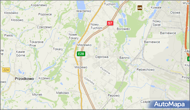 mapa Dąbrowa gmina Żukowo, Dąbrowa gmina Żukowo na mapie Targeo