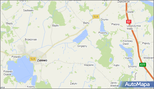 mapa Girgajny, Girgajny na mapie Targeo