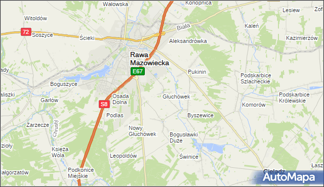 mapa Głuchówek gmina Rawa Mazowiecka, Głuchówek gmina Rawa Mazowiecka na mapie Targeo