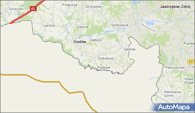 mapa Gołkowice gmina Godów, Gołkowice gmina Godów na mapie Targeo