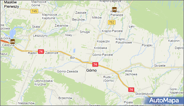 mapa Górno-Parcele, Górno-Parcele na mapie Targeo