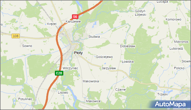 mapa Gościejewo gmina Płoty, Gościejewo gmina Płoty na mapie Targeo