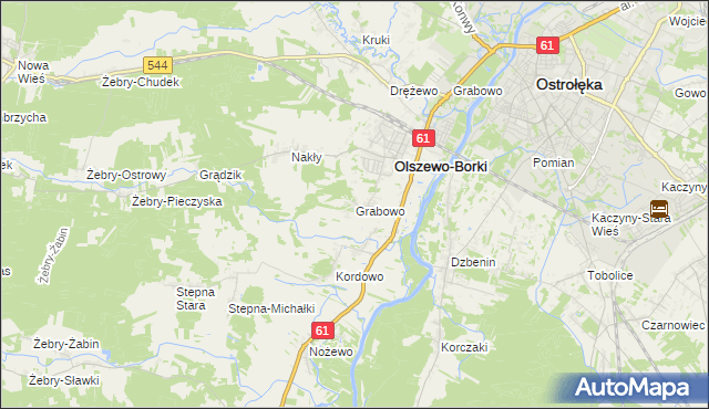 mapa Grabowo gmina Olszewo-Borki, Grabowo gmina Olszewo-Borki na mapie Targeo