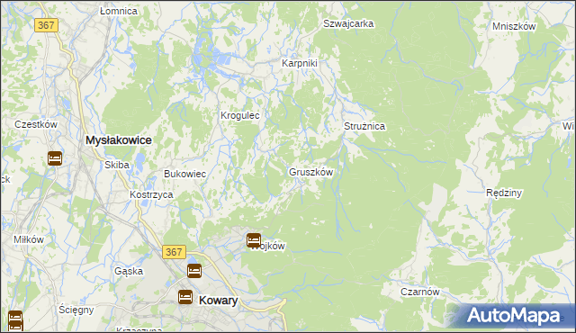 mapa Gruszków gmina Mysłakowice, Gruszków gmina Mysłakowice na mapie Targeo