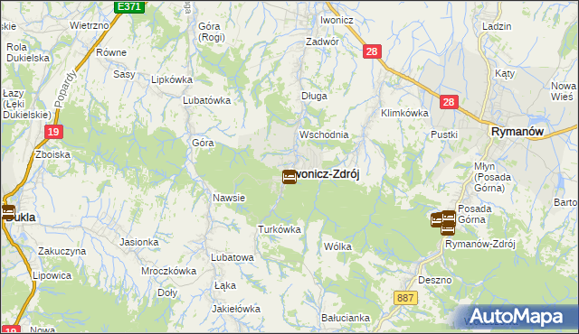 mapa Iwonicz-Zdrój, Iwonicz-Zdrój na mapie Targeo