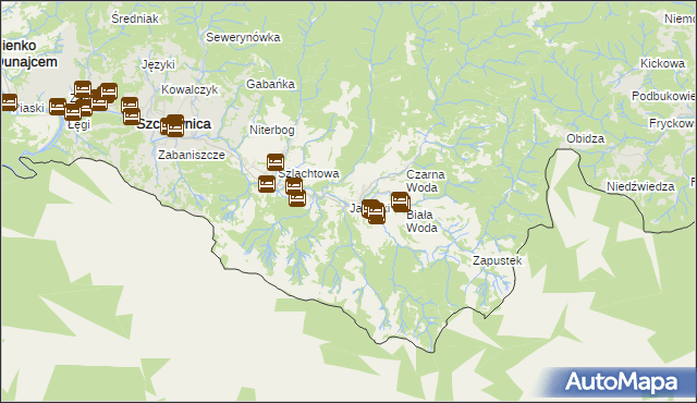 mapa Jaworki gmina Szczawnica, Jaworki gmina Szczawnica na mapie Targeo