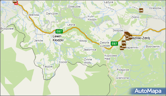 mapa Jawornica gmina Lewin Kłodzki, Jawornica gmina Lewin Kłodzki na mapie Targeo