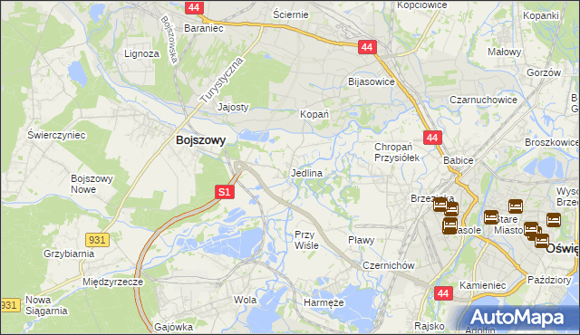 mapa Jedlina gmina Bojszowy, Jedlina gmina Bojszowy na mapie Targeo