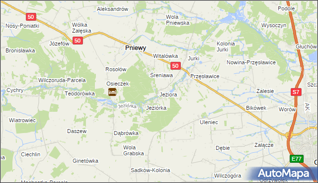 mapa Jeziora gmina Pniewy, Jeziora gmina Pniewy na mapie Targeo