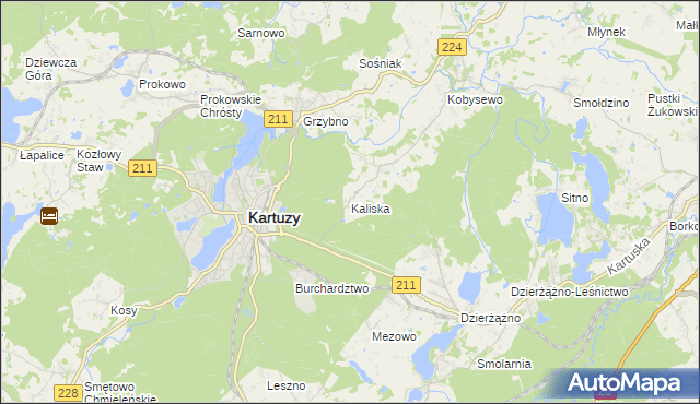 mapa Kaliska gmina Kartuzy, Kaliska gmina Kartuzy na mapie Targeo