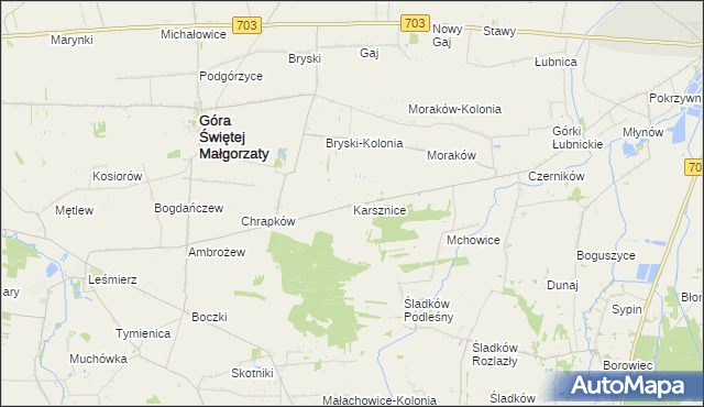 mapa Karsznice gmina Góra Świętej Małgorzaty, Karsznice gmina Góra Świętej Małgorzaty na mapie Targeo