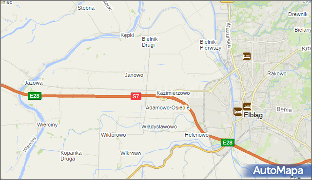 mapa Kazimierzowo gmina Elbląg, Kazimierzowo gmina Elbląg na mapie Targeo