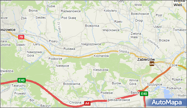 mapa Kochanów gmina Zabierzów, Kochanów gmina Zabierzów na mapie Targeo