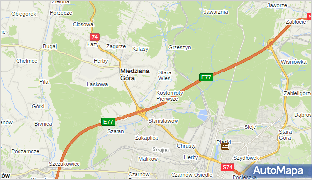 mapa Kostomłoty Pierwsze, Kostomłoty Pierwsze na mapie Targeo