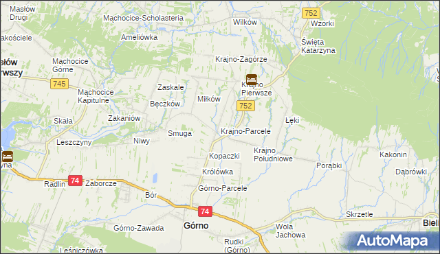 mapa Krajno-Parcele, Krajno-Parcele na mapie Targeo