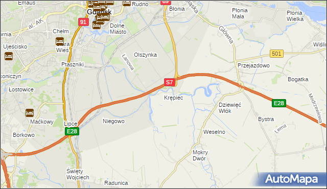 mapa Krępiec gmina Pruszcz Gdański, Krępiec gmina Pruszcz Gdański na mapie Targeo