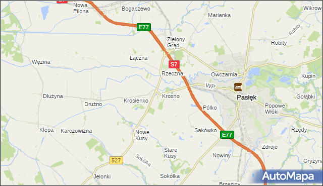 mapa Krosno gmina Pasłęk, Krosno gmina Pasłęk na mapie Targeo